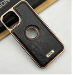 Protective Apple iPhone Back Cover - IPHONE LUXURY PU LEATHER CHROME PLATED LOGO CUT CASE COVER