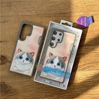 Nimmy Premium Embroidered Leather Case - Samsung Galaxy S24 Ultra Nimmy Embroidery Leather Back Cover Case - Cat - Style 3