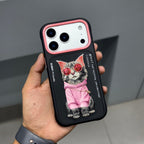 Nimmy Premium Embroidered Leather Case - NIMMY CAT CHAIN CASE- BLACK PINK ( No. 2539 )