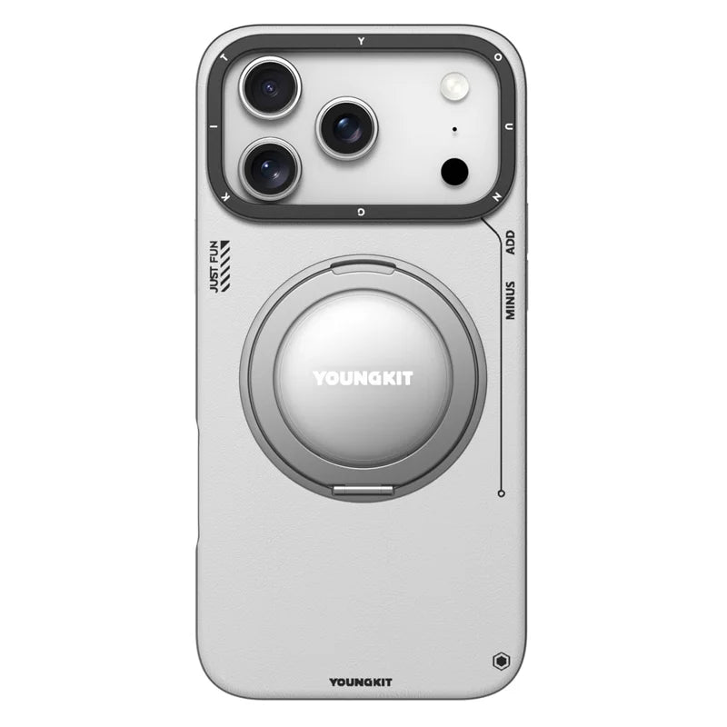 YOUNGKIT Rotating Magsafe Stand Shockproof TPU + PU Leather Phone Back Cover for iPhone 17 ProMax / 18 Pro Max - GREY