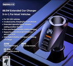 Fast Car Charger with Digital Display – 3 Output Ports