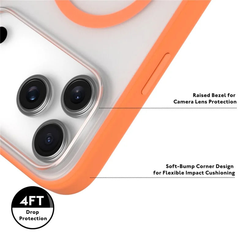 YOUNGKIT Clear Series Frosted Magsafe Shockproof TPU PC Phone Back Cover for iPhone 17 ProMax - Orange