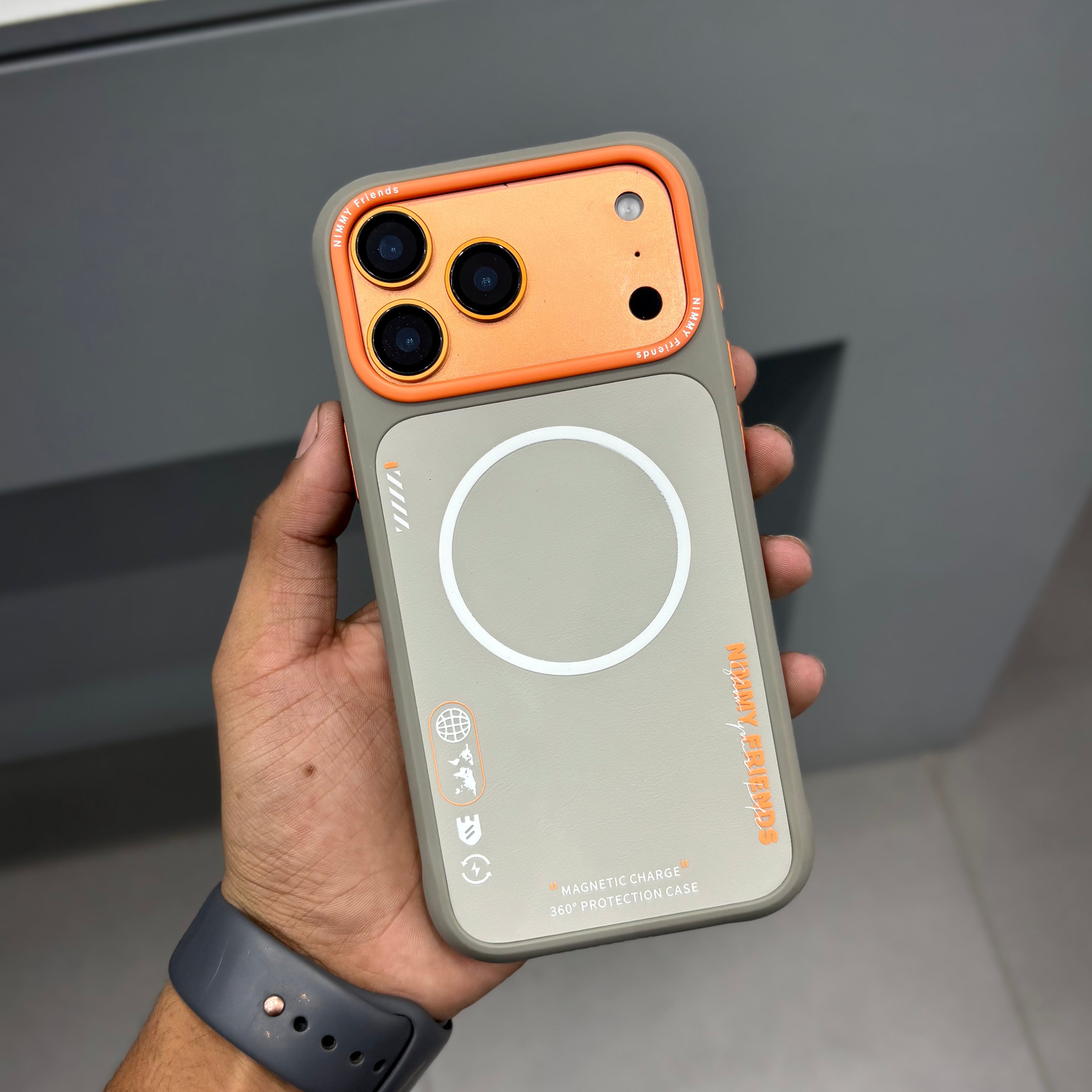 Nimmy Premium Embroidered Leather Case - NIMMY POPUP CASE - GREY ORANGE ( No. 2699 ) - Style 4