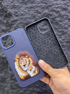 Protective Apple iPhone Back Cover - Embroidered Lion Series Leather  Back Case Compatible with iPhone - Style 2