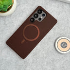 Samsung Galaxy S26 Ultra Leather Case with Metal Magsafe Ring - Brown Mobile Case by CoverMeUp - Style 2
