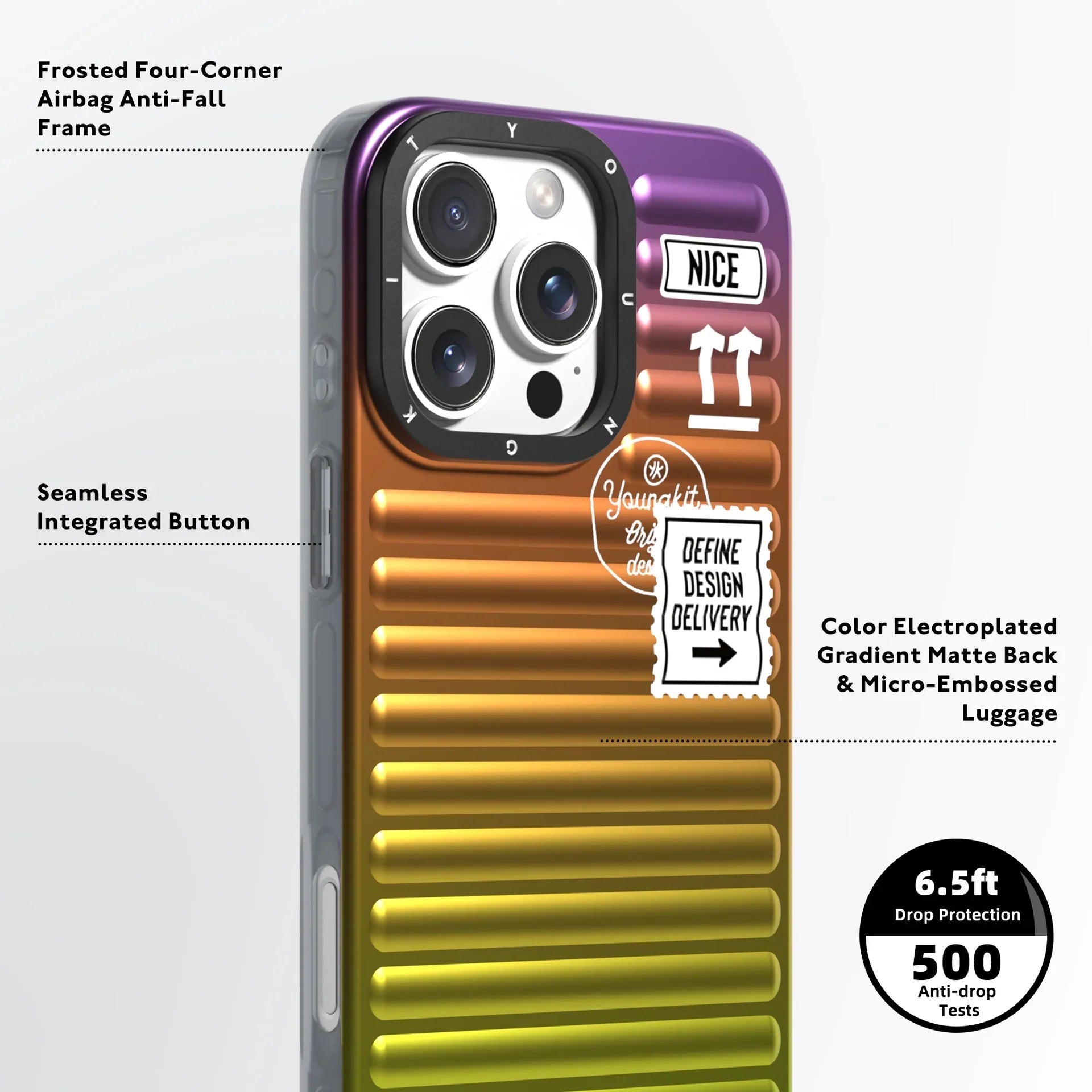Protective Apple iPhone Back Cover - YOUNGKIT Aurora Luggage Series True Colour Case for iPhone 16 Pro (Sunset Red Glow) - Style 3