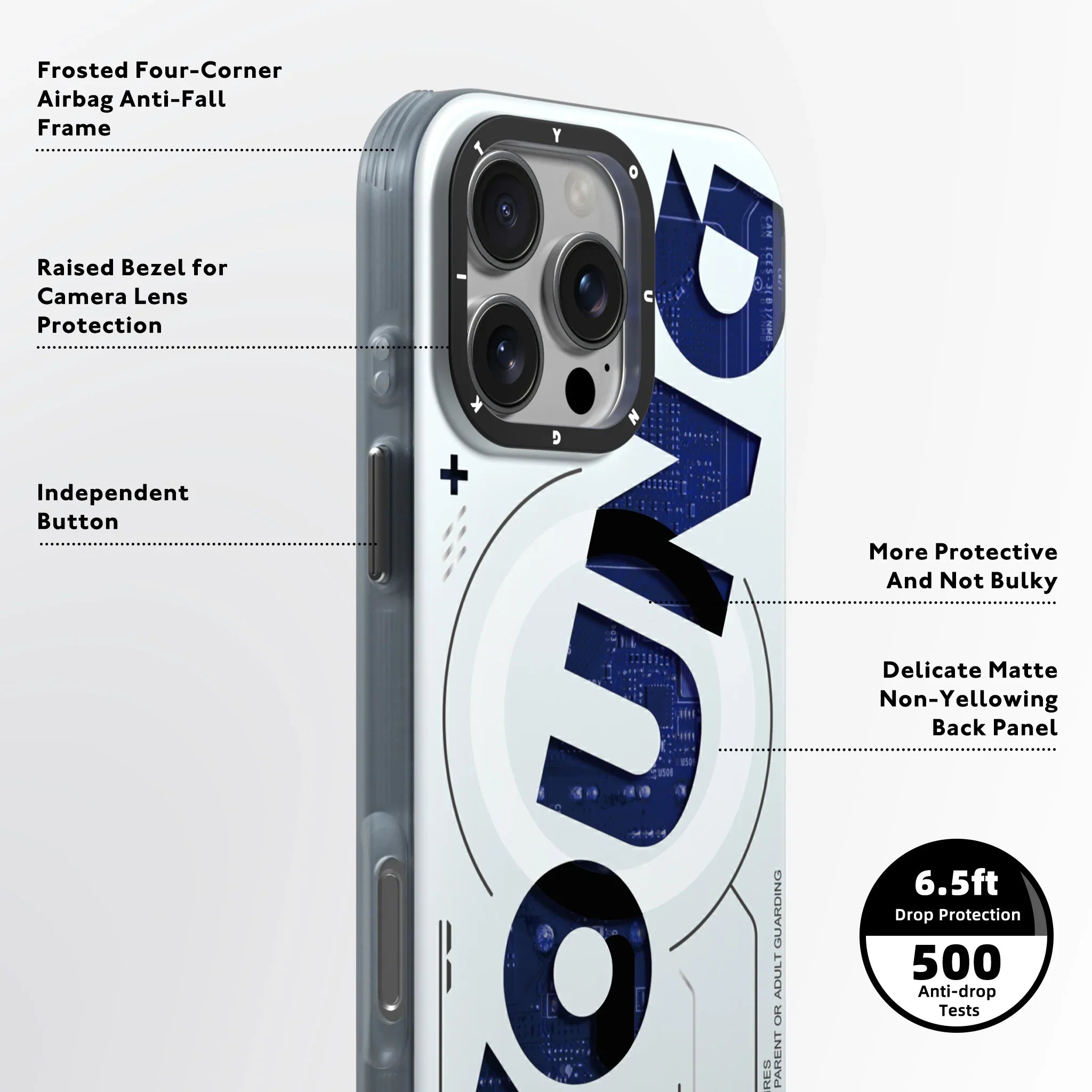 Protective Apple iPhone Back Cover - YOUNGKIT New Circuit Magsafe Futuristic & Digital Series Case for iPhone 16 Pro (White) - Style 3