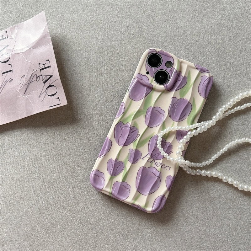 Purple Floral Flowers Textured Soft Silicone iPhone Case