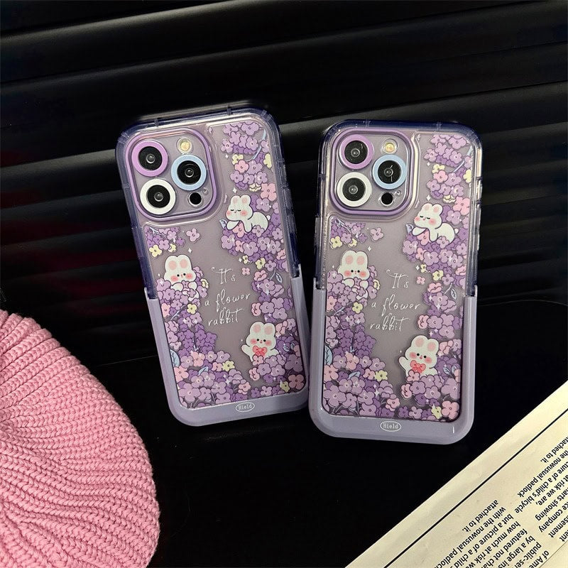 Protective Apple iPhone Back Cover - Rabbit Purple Holder Stand Semi-Transparent iPhone Case - Style 2