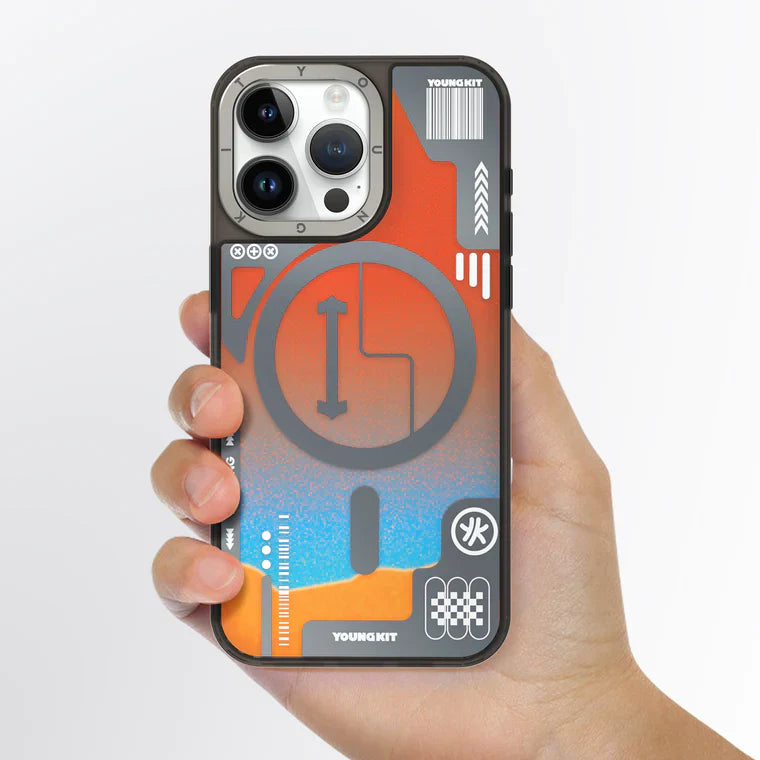 YOUNGKIT Galactic Luminous Quicksand Night Glow Case for iPhone 15 Pro (Orange)