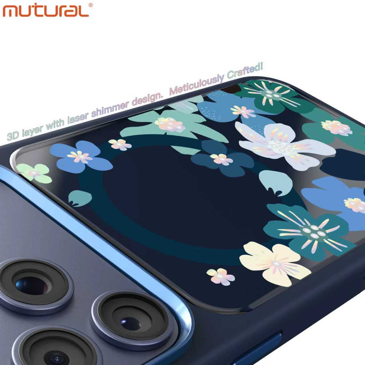 Silicon Protective Magsafe Floral Design Case for iPhone 17 Pro Max / 18 Pro Max (Blue)