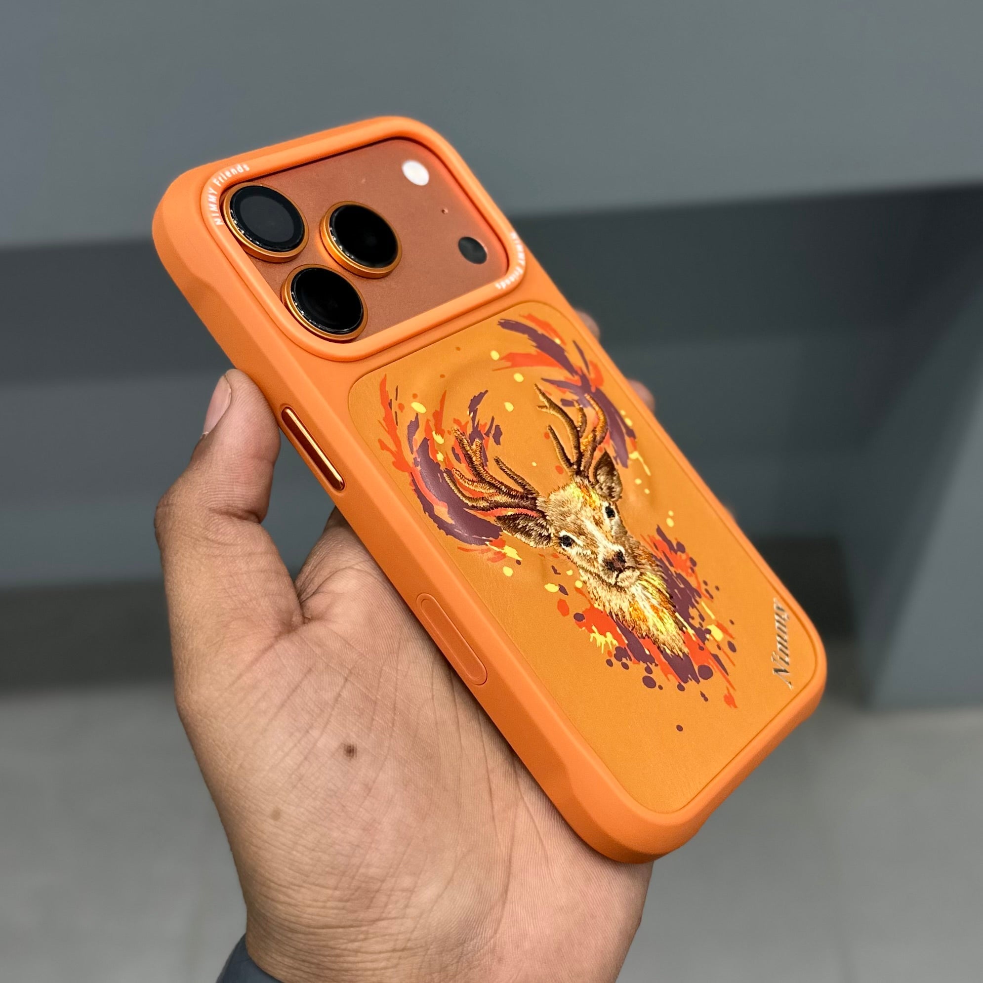 Nimmy Premium Embroidered Leather Case - NIMMY DAZZLING SERIES MAGSAFE-ORANGE DEER ( No. 3355 ) - Style 2