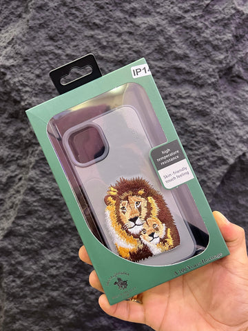 Embroidered Lion Series Leather  Back Case Compatible with iPhone