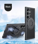 Samsung Galaxy S24 Ultra Magnetic Stand Hard Shell Cooling Case -Black Mobile Case by CoverMeUp - Style 7