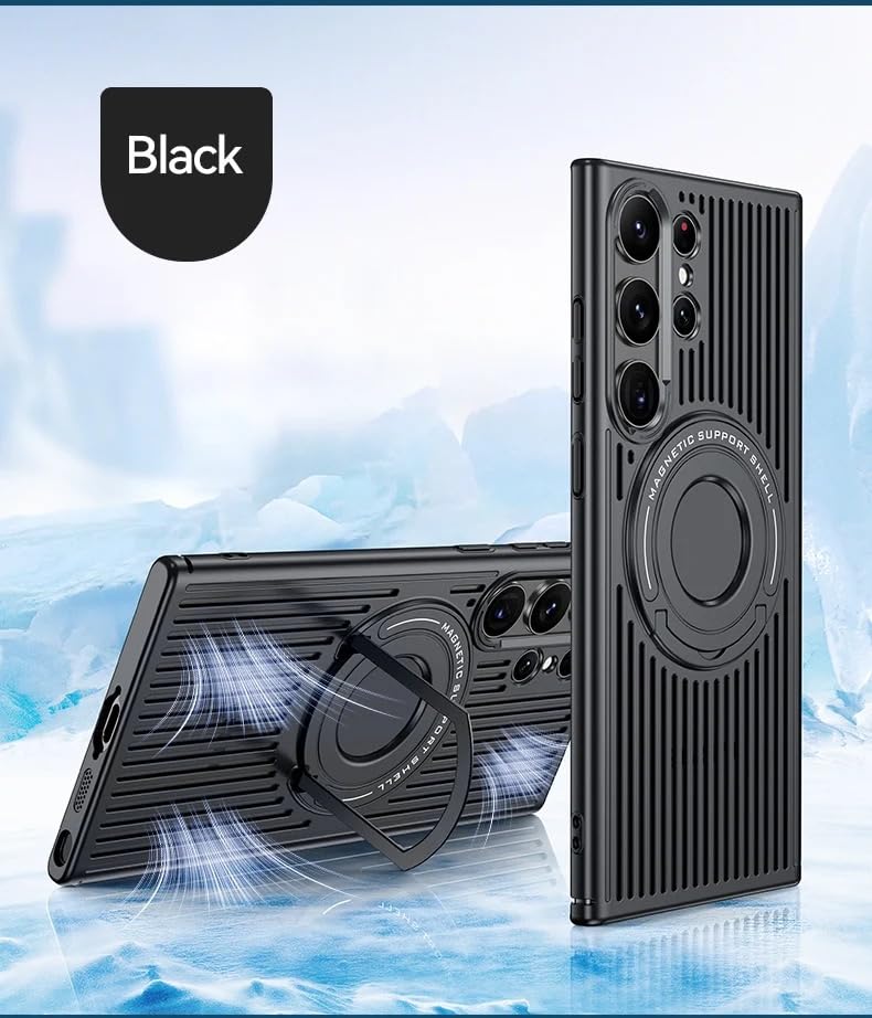 Samsung Galaxy S24 Ultra Magnetic Stand Hard Shell Cooling Case -Black Mobile Case by CoverMeUp - Style 7