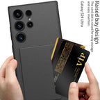 Ultra Hybrid Premium Leather Card Holder Kickstand Case for Samsung Galaxy S24 Ultra Back Case-Black Mobile Case by CoverMeUp - Style 9