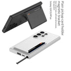 Ultra Hybrid Premium Leather Card Holder Kickstand Case for Samsung Galaxy S24 Ultra Back Case-Black Mobile Case by CoverMeUp - Style 8