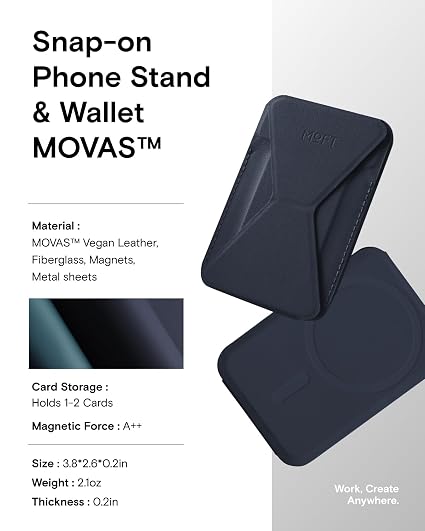 MOFT Magsafe Wallet Stand Compatible with iPhone 16/15/14/13/12 Series, Angle Adjustment & MOVAS Phone Stand, Light Navy Blue