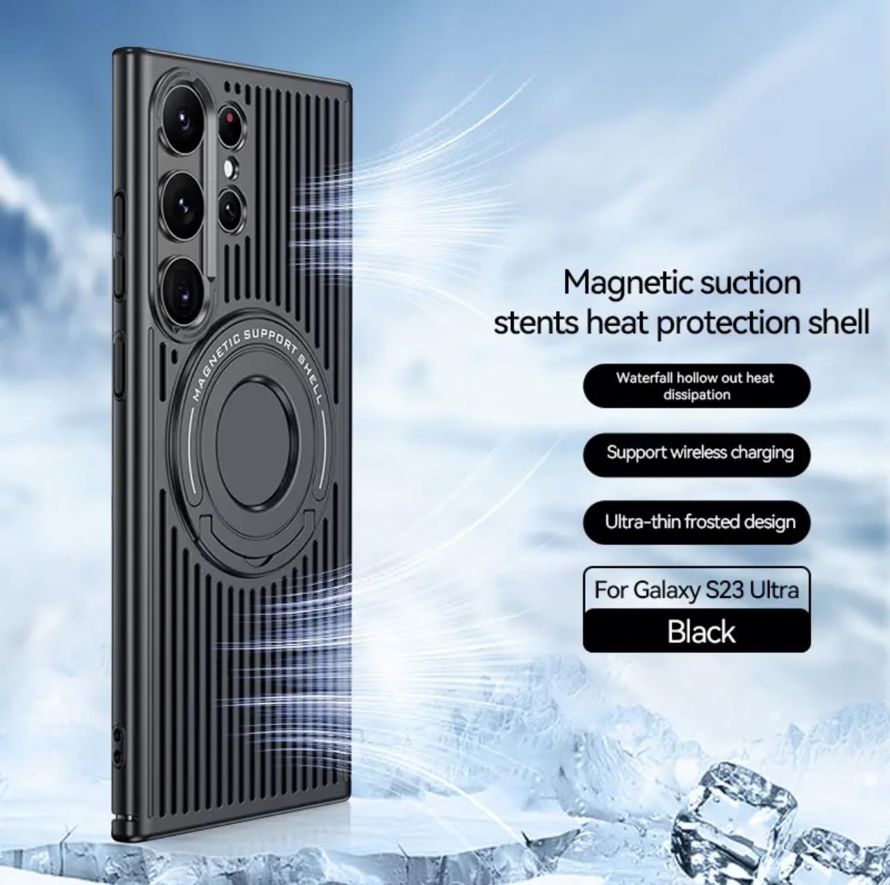 Samsung Galaxy S24 Ultra Magnetic Stand Hard Shell Cooling Case -Black Mobile Case by CoverMeUp - Style 2