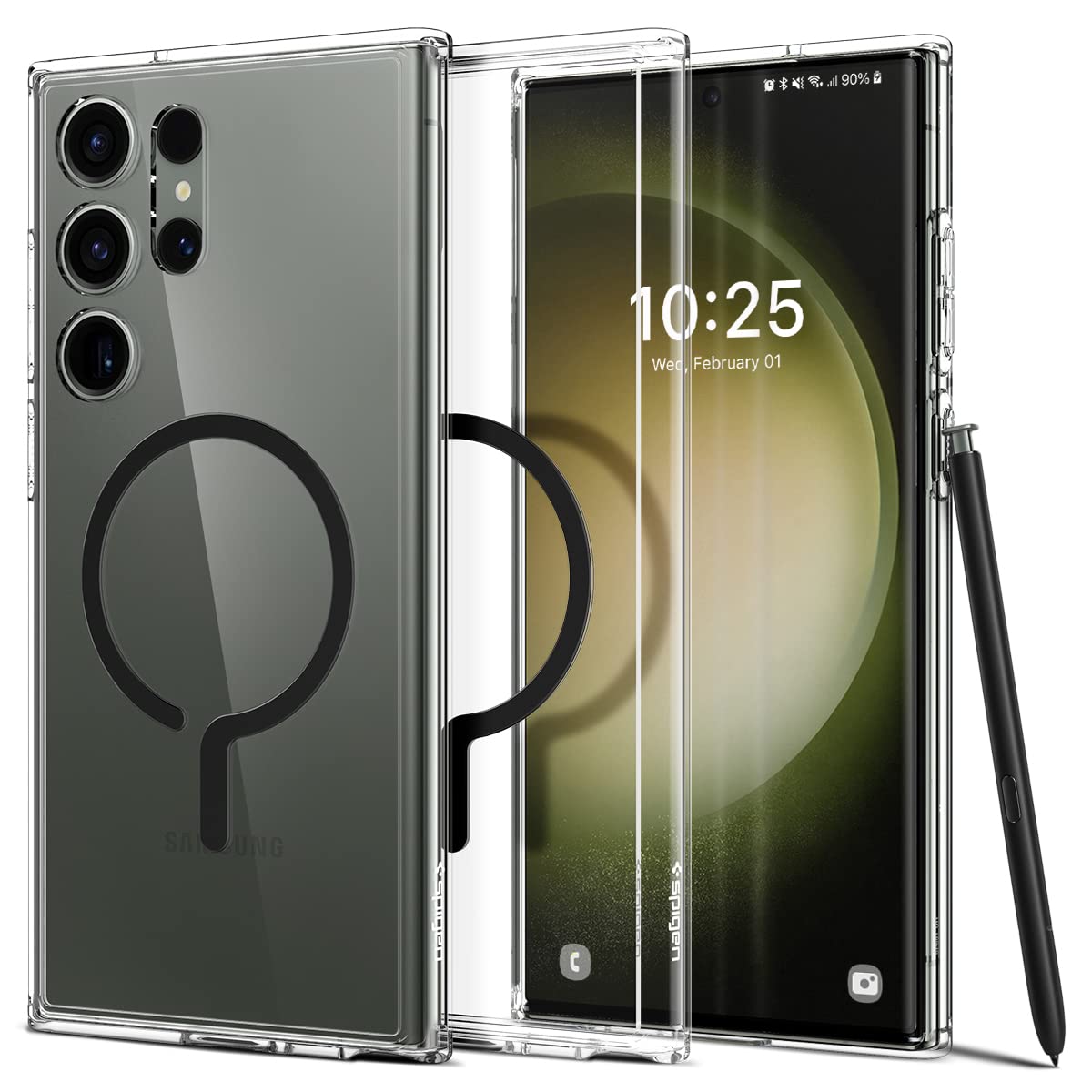 Samsung Galaxy S24 Ultra One Tap Metal Ring MagFit Hard Shell Back Cover Case Mobile Case by CoverMeUp