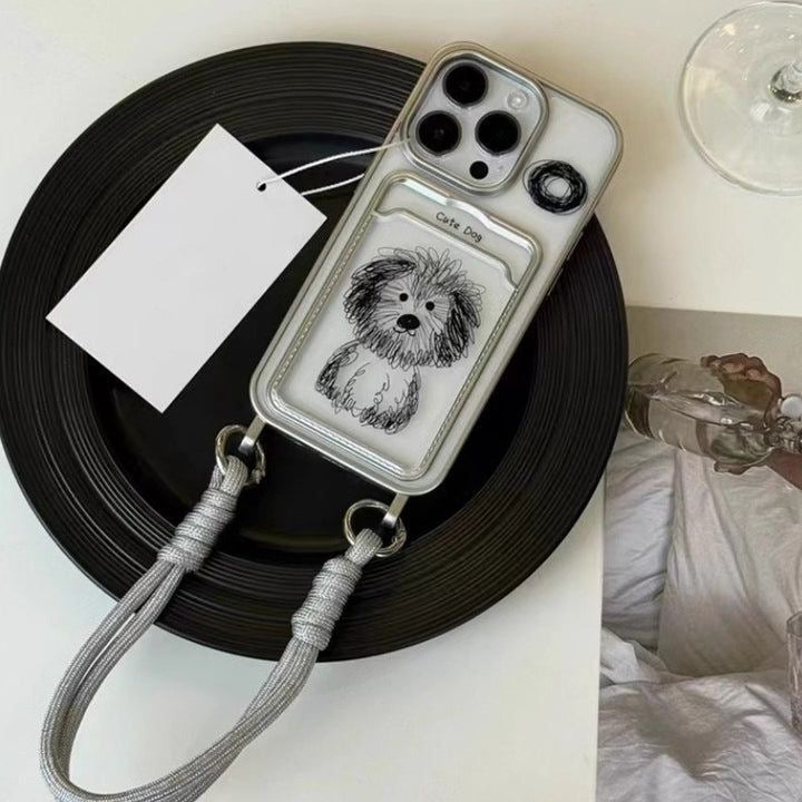 Protective Apple iPhone Back Cover - Cute Dog Electroplated Lanyard Bracelet iPhone Case For iPhone 15