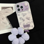Protective Apple iPhone Back Cover - Cute Floral Flowers 3D White Soft Silicone iPhone Case With Fur Bracelet Sling