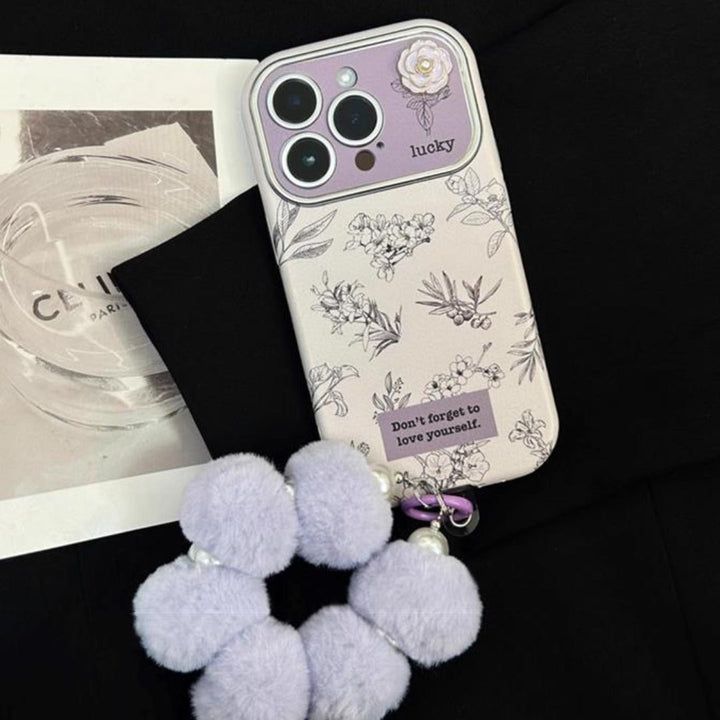 Protective Apple iPhone Back Cover - Cute Floral Flowers 3D White Soft Silicone iPhone Case With Fur Bracelet Sling
