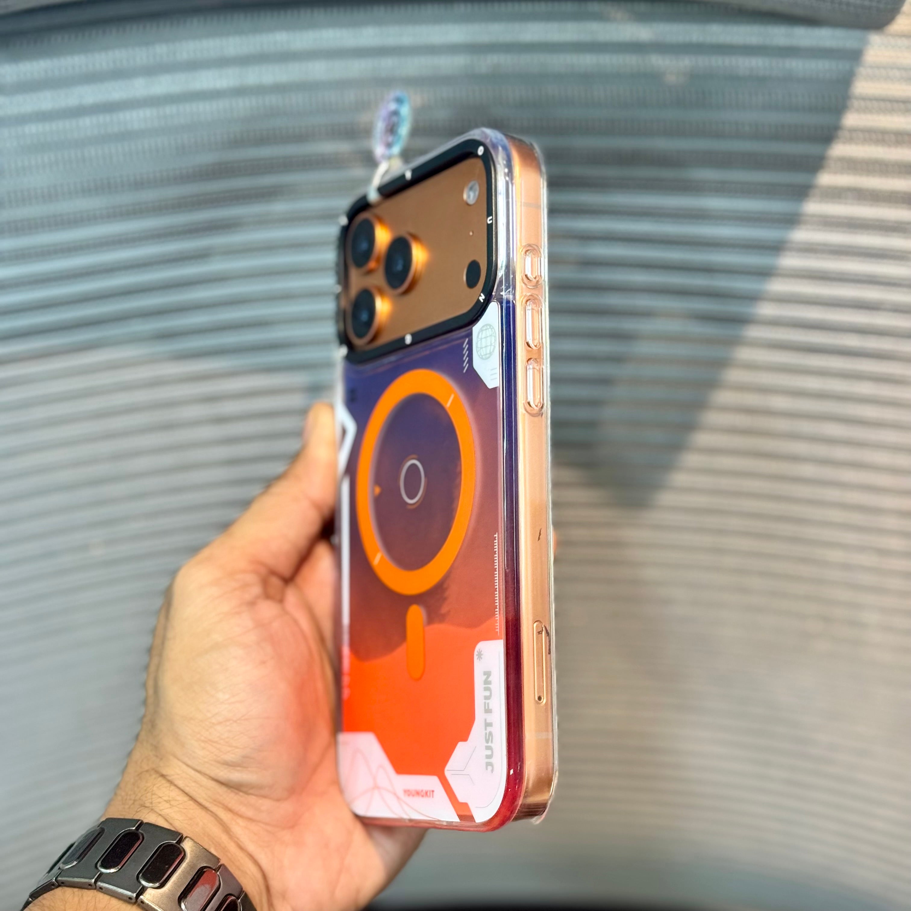 Protective Apple iPhone Back Cover - Orange LumiQuicksand Night Glow iPhone 17 Pro Max Case - Style 3