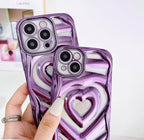 Protective Apple iPhone Back Cover - Clear Cute 3D Love Heart Pattern Purple Glitter Bling Soft Silicone Shockproof Girls Women Case for iPhone - Style 7