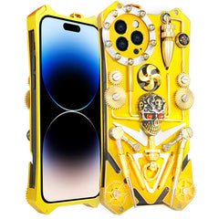 SKULL Armor Metal Phone Cover , Mechanical Gear Handmade Skull Drop Proof Phone Case for iPhone 15 Pro Max
