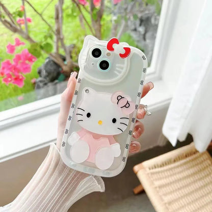 Cute Cat Shockproof Silicone Cover With Mirror for Iphone