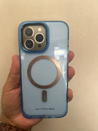 Protective Apple iPhone Back Cover - JMGOKIT MagSafe Transparent Case Compatible with iPhone with Chrome Sides Blue Color - Style 2
