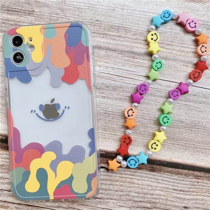 Rainbow Smiley Charms Hanging Custom Slim Soft Case Mobile Case by CoverMeUp - Style 3