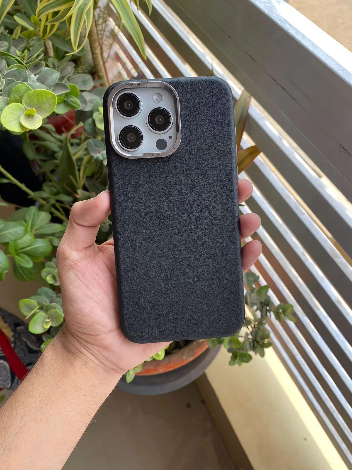 X   Level   Slim   Leather   Case   With   Metal   Camera   Ring   For   16   Pro   Max   (black) for iPhone         16         Pro         Max by Covermeup