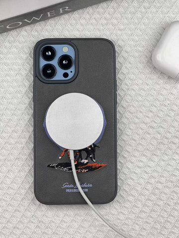 Embroidered Horse Series Leather Back Case Compatible with iPhone with Magsafe Support