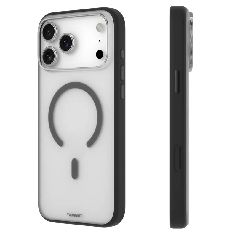 YOUNGKIT Clear Series Frosted Magsafe Shockproof TPU PC Phone Back Cover for iPhone 17 Pro Max - Dark Grey