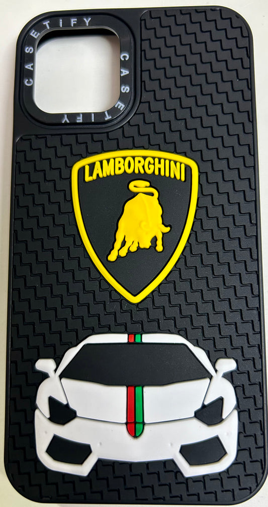 3D Silicon Embossed Super Car Logo Design for iPhone series Black Color with yellow logo