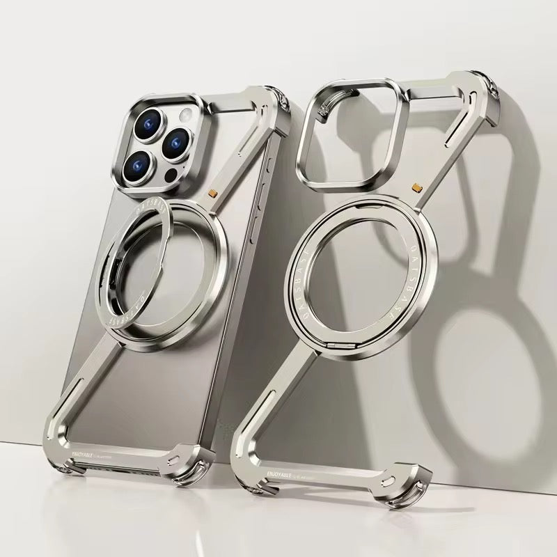 Protective Apple iPhone Back Cover - Z Shaped Metal Magsafe Bumper Case with Stand for iPhone