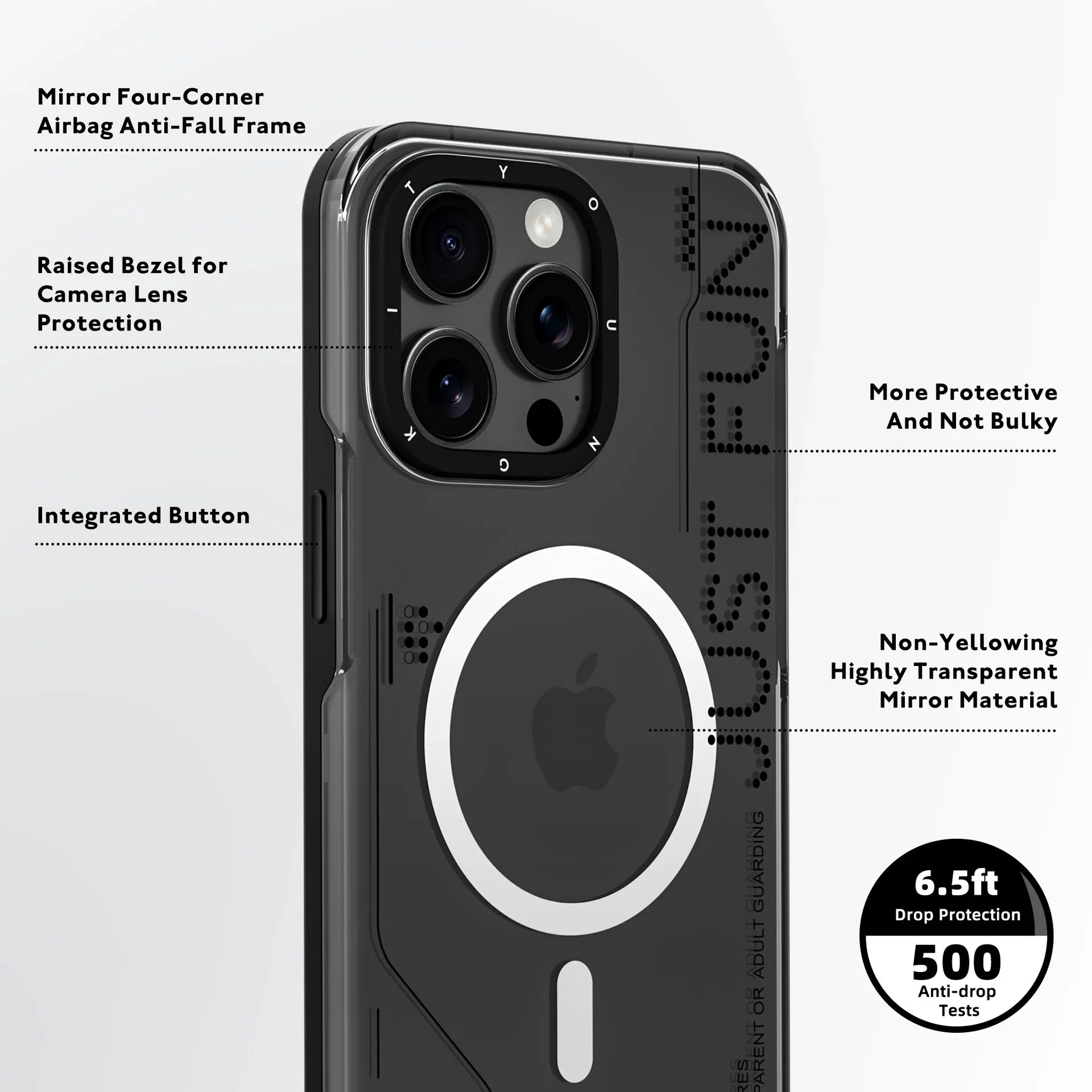 Protective Apple iPhone Back Cover - YOUNGKIT Crystal Anti Yellowing Transparent Case with Thin Metal Front Bumper Case for iPhone 16 Pro (Transparent + Black) - Style 5