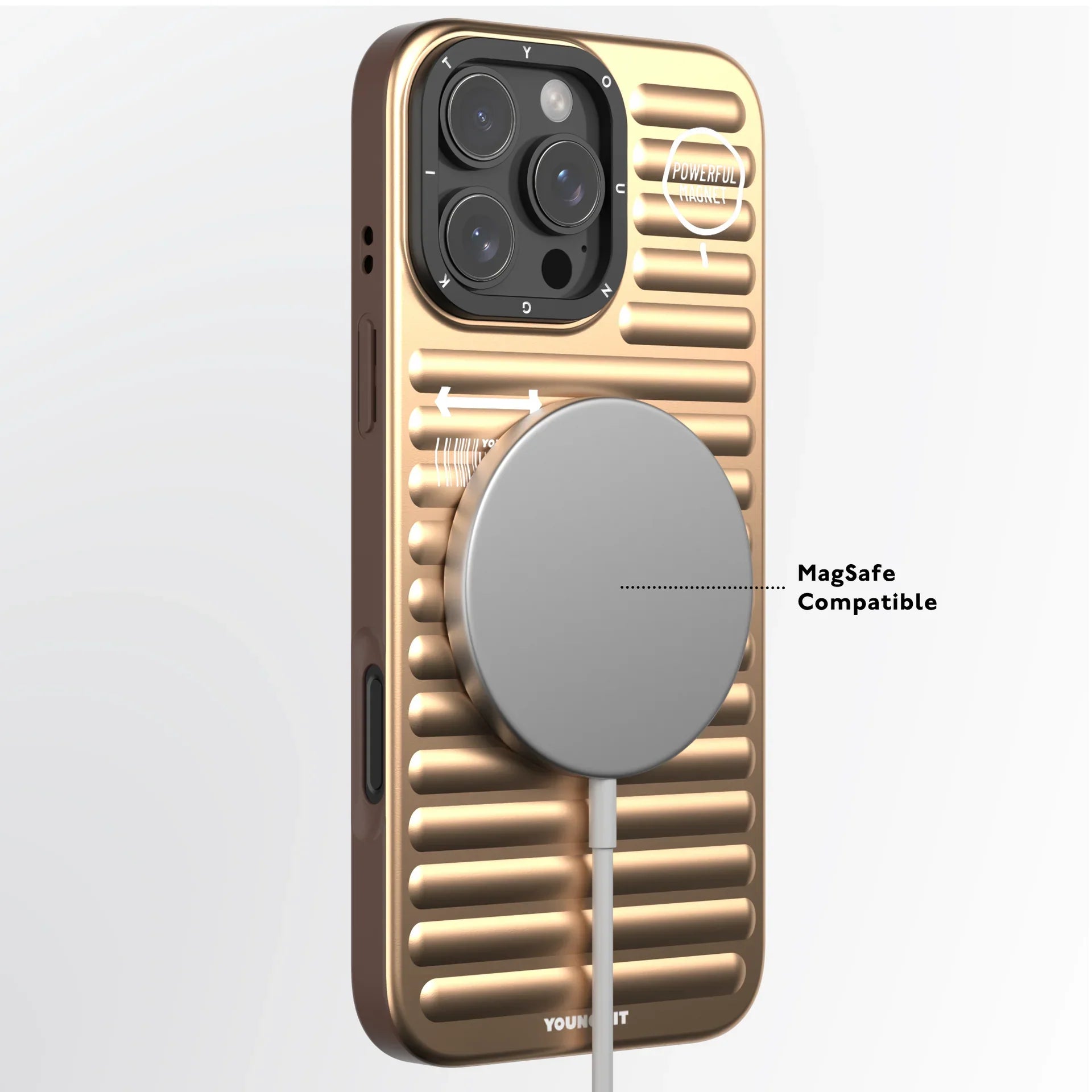 Protective Apple iPhone Back Cover - YOUNGKIT Luggage Series True Colour Case for iPhone 16 Pro (Desert Titanium) - Style 4