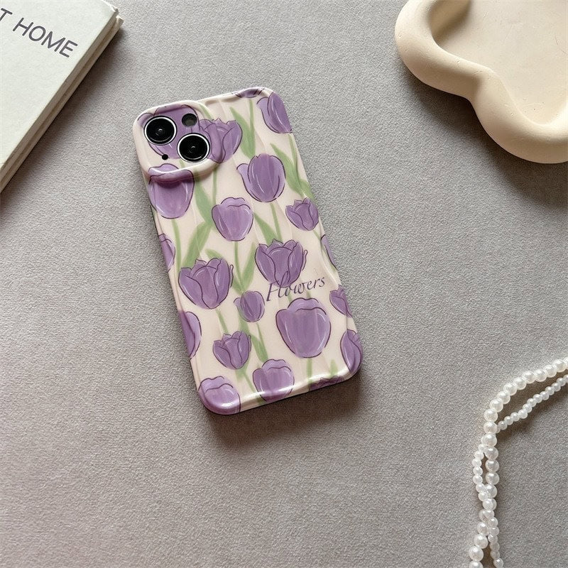Purple Floral Flowers Textured Soft Silicone iPhone Case