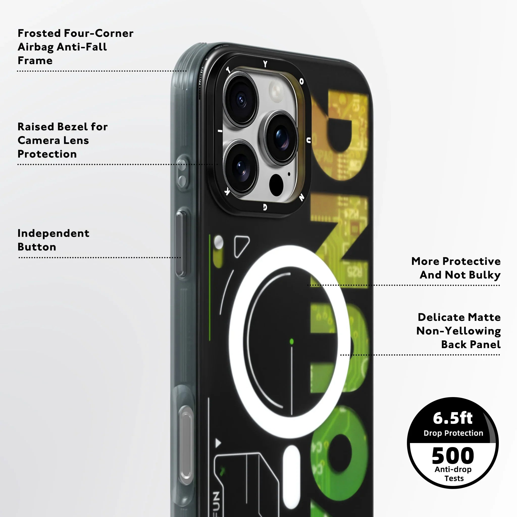 Protective Apple iPhone Back Cover - YOUNGKIT New Circuit Magsafe Futuristic & Digital Series Case for iPhone 16 Pro (Black) - Style 3