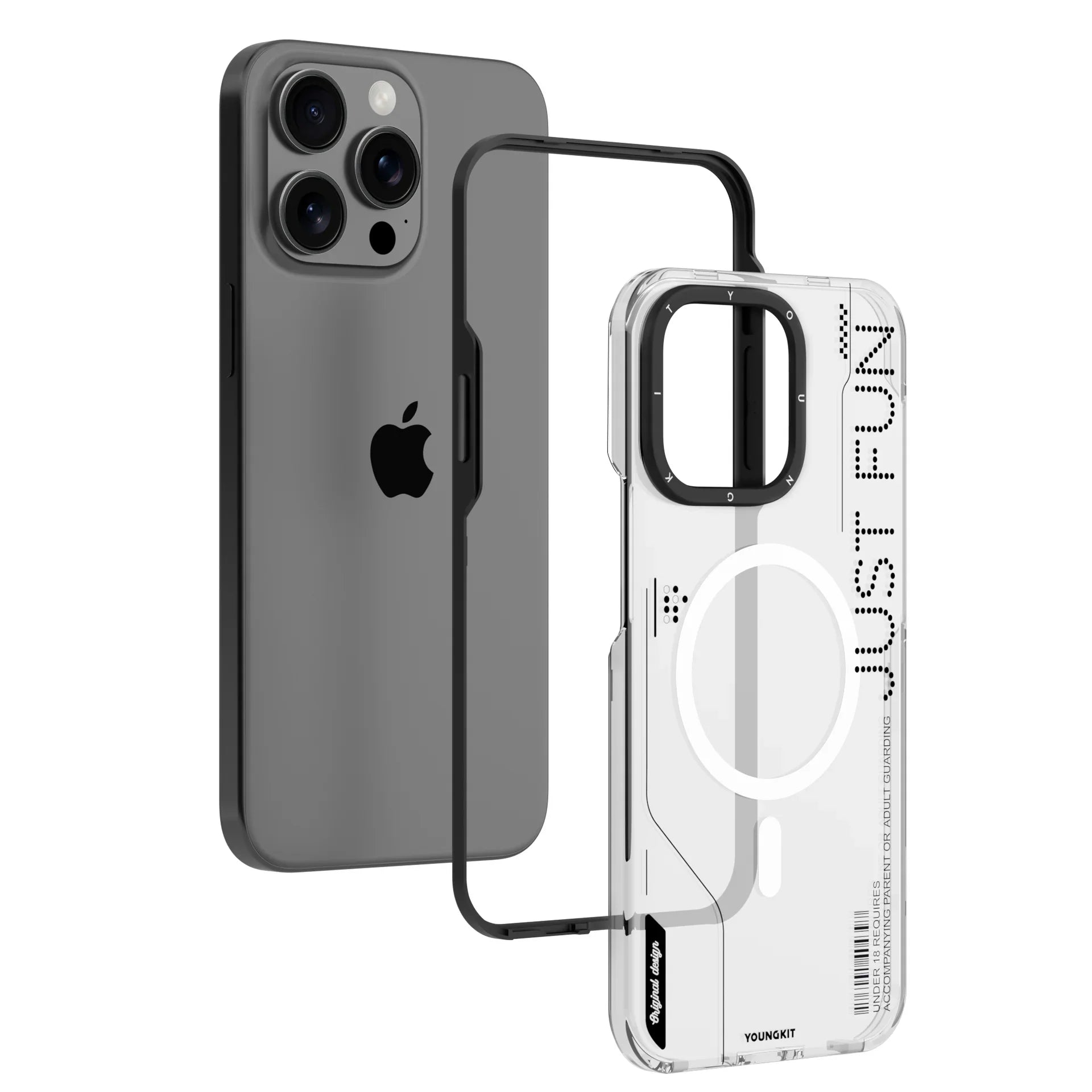 Protective Apple iPhone Back Cover - YOUNGKIT Crystal Anti Yellowing Transparent Case with Thin Metal Front Bumper Case for iPhone 16 Pro (Transparent + Black) - Style 3