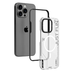 YOUNGKIT Crystal Anti Yellowing Transparent Case with Thin Metal Front Bumper Case for iPhone 16 Pro (Transparent + Black)