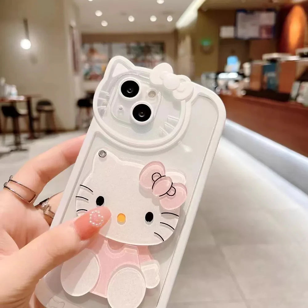 Cute Cat Shockproof Silicone Cover With Mirror for Iphone