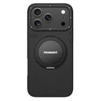Protective Apple iPhone Back Cover - YOUNGKIT Rotating Magsafe Stand Shockproof TPU + PU Leather Phone Back Cover for iPhone 17 Pro - BLACK - Style 2