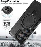 Samsung Galaxy S25 Ultra Vegan Leather Case with Magsafe and Stand - Black Mobile Case by CoverMeUp - Style 5