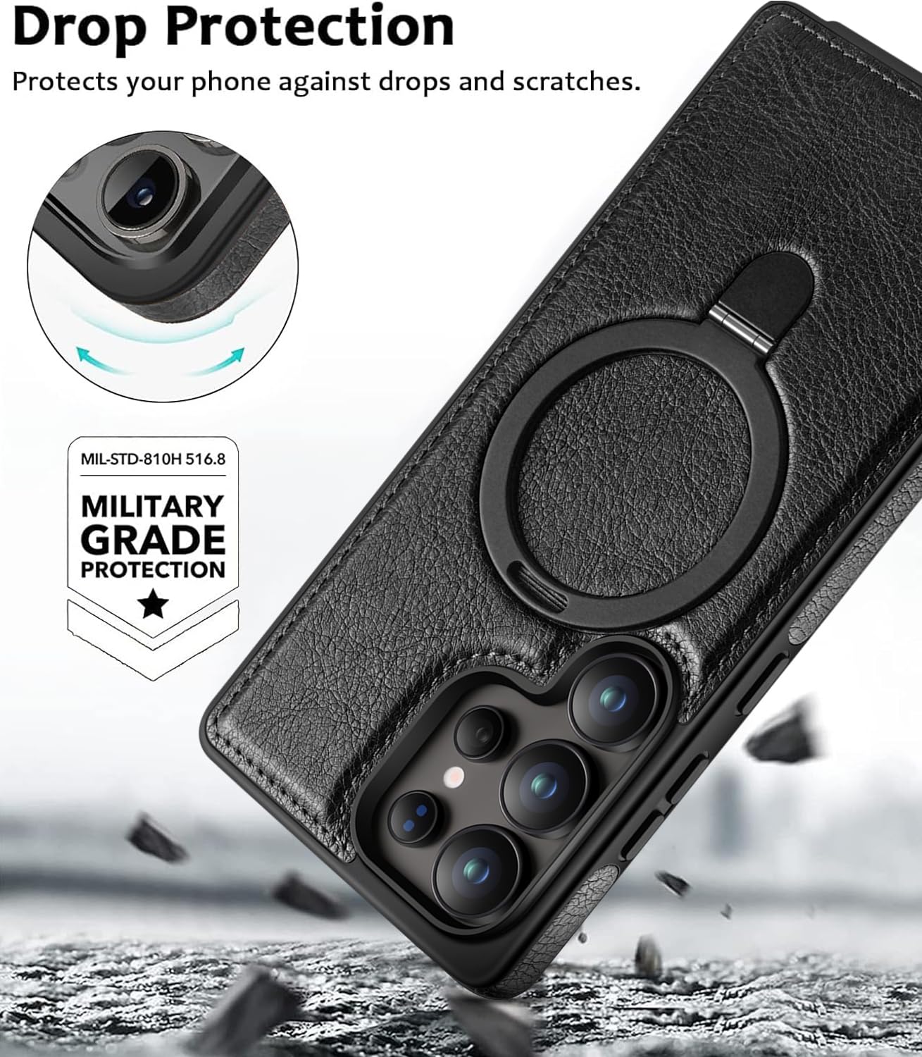 Samsung Galaxy S25 Ultra Vegan Leather Case with Magsafe and Stand - Black Mobile Case by CoverMeUp - Style 5