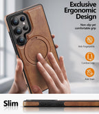 Samsung Galaxy S24 Ultra Vegan Leather Case with Magsafe and Stand - Gray Mobile Case by CoverMeUp - Style 6