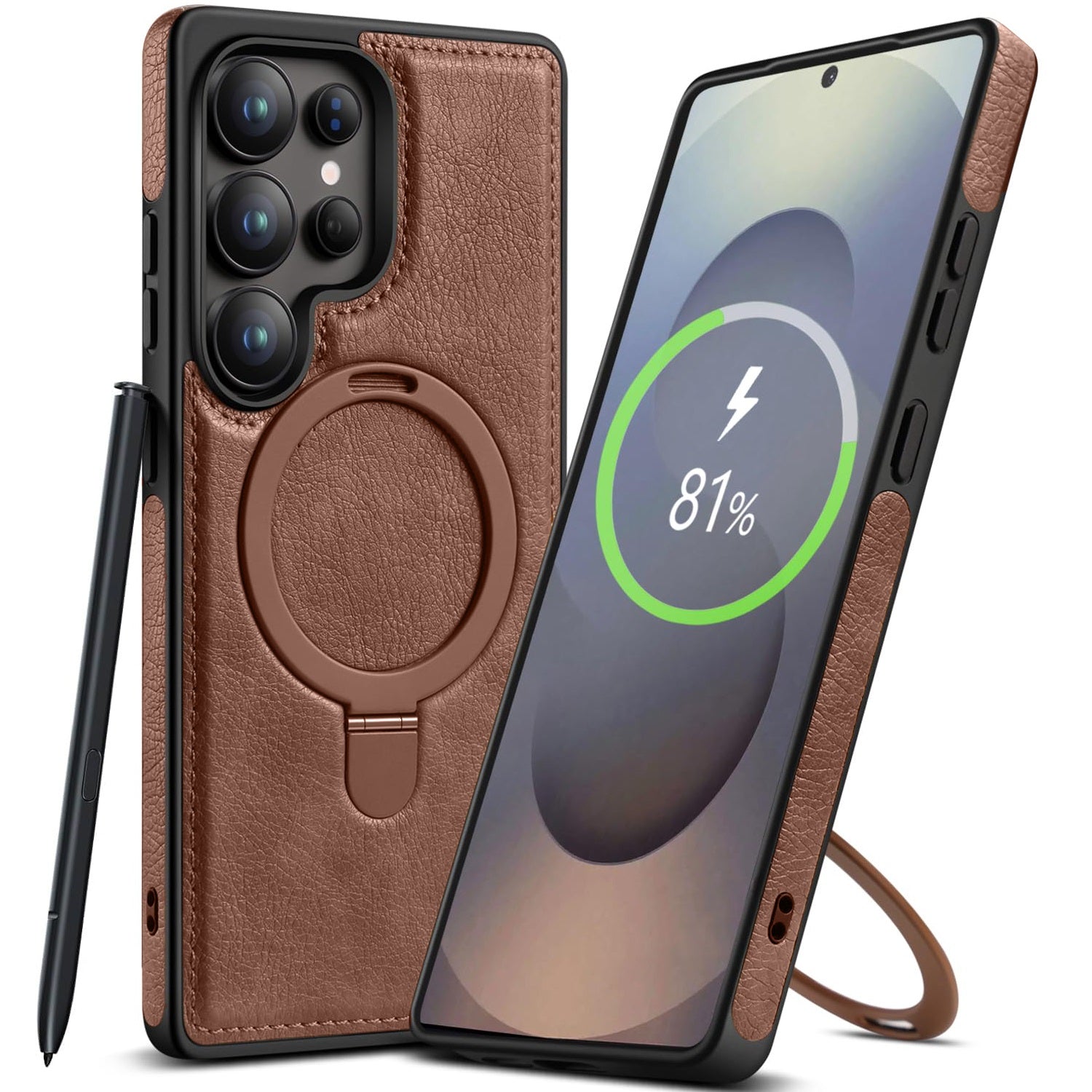 Samsung Galaxy S25 Ultra Vegan Leather Case with Magsafe and Stand - Brown Mobile Case by CoverMeUp